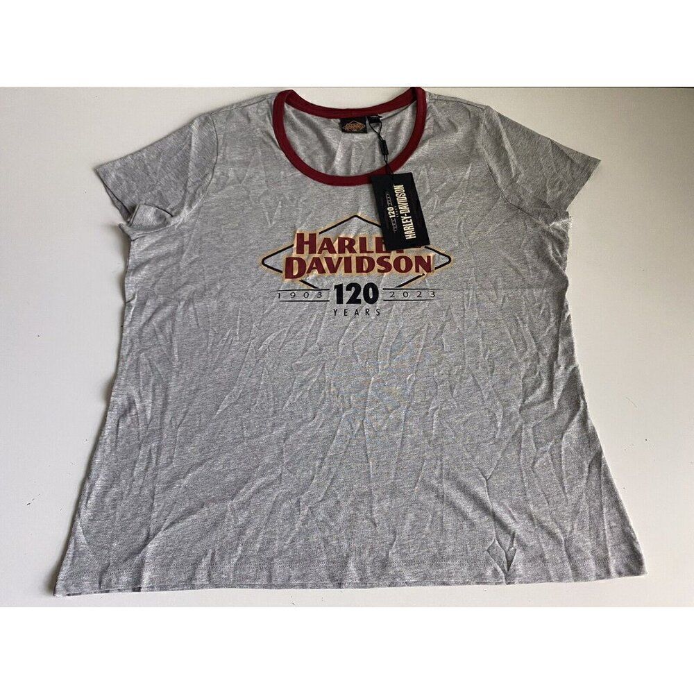HARLEY DAVIDSON 120th Light Heather Grey Knit Tee Short Sleeve Women's‎ Sz 2XL